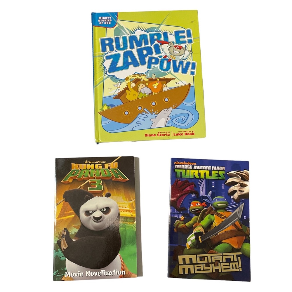 Set of 3 Children Books, Rumble! Zap! Pow, Kung Fu Panda 3, Mutant Mayhem
